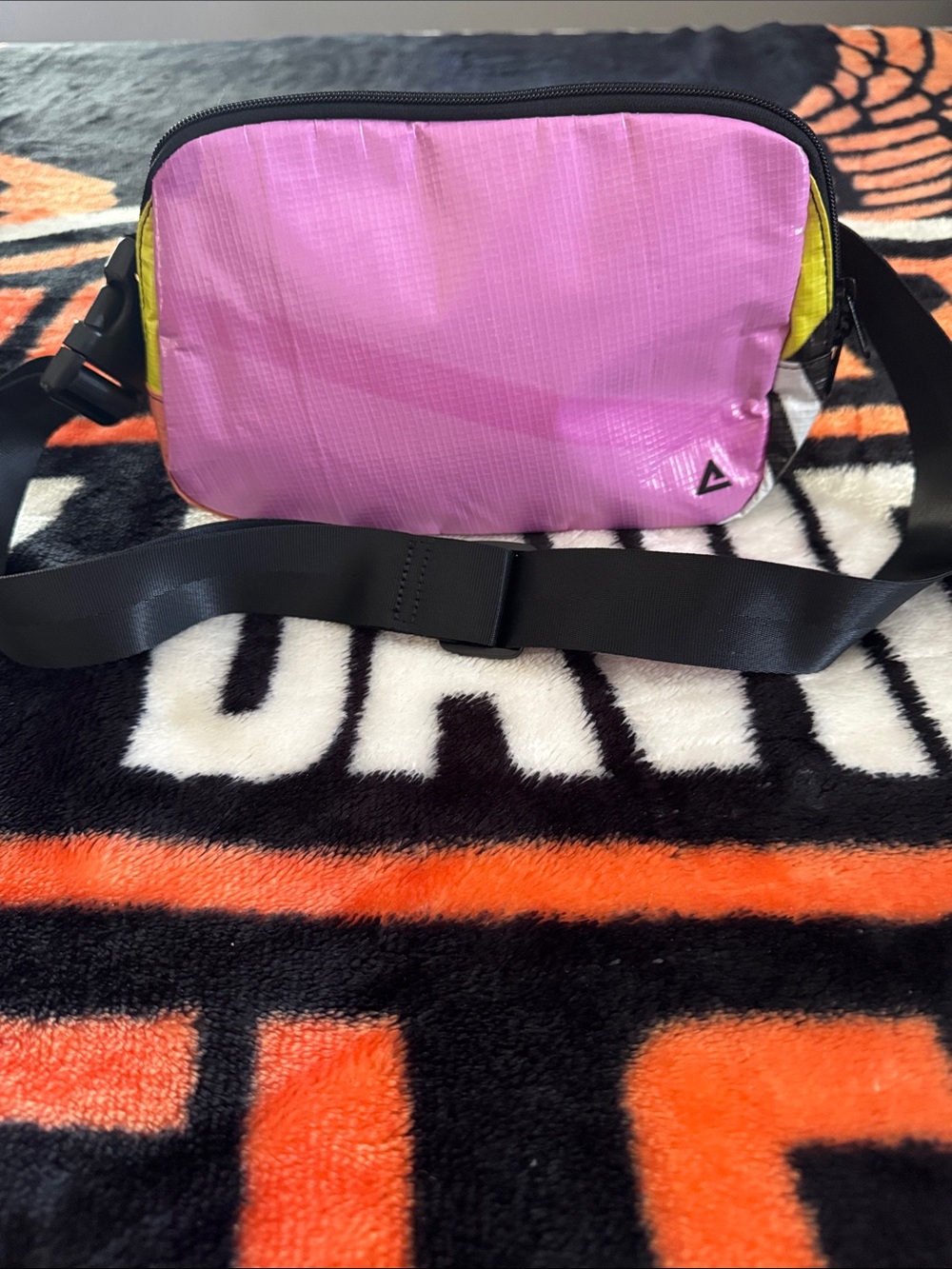Colorblock Pink & Lime Crossbody Bag with Black Strap